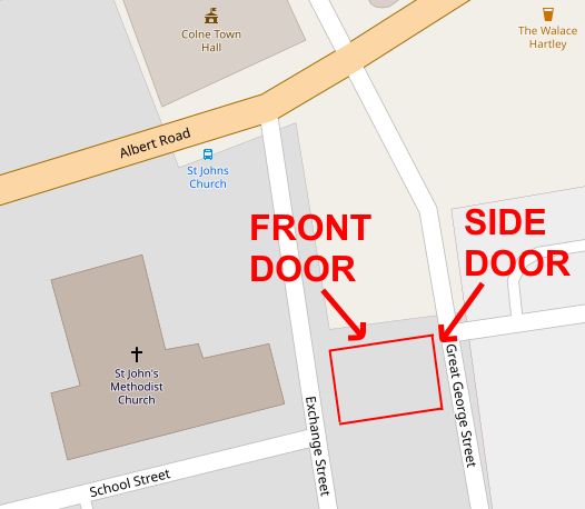 Map: 1 Great George Street, Colne, BB8 0SY